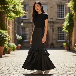 Xscape Ruffled Maxi Skirt Sz 16 Witchy Romantic Whimsigoth Gothic Fairy Formal